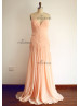 Peach Sweetheart Chiffon Slit Long Prom Dress